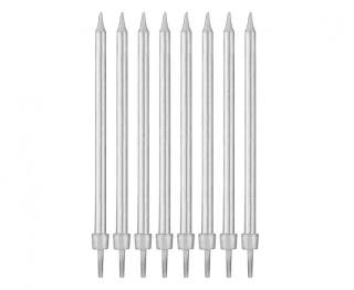 Dortové svíčky stříbrné s držátky 10 cm - 8 ks