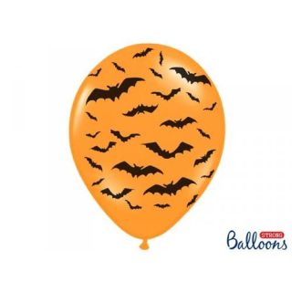Latexový balonek Halloween oranžový s netopýry 30 cm 6 ks