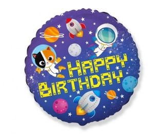 Foliový balonek Vesmír - Happy Birthday 45 cm - Nebalený